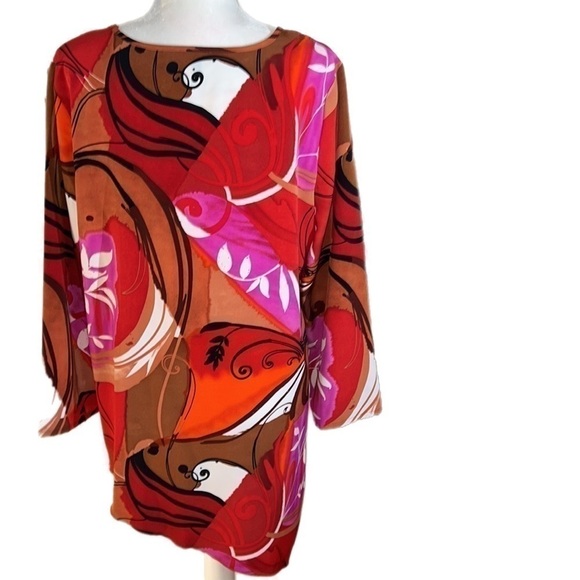 Vintage 60s 70s Psychedelic Asymmetrical Power Shift Mini Floral Dress Mod L - Picture 2 of 10